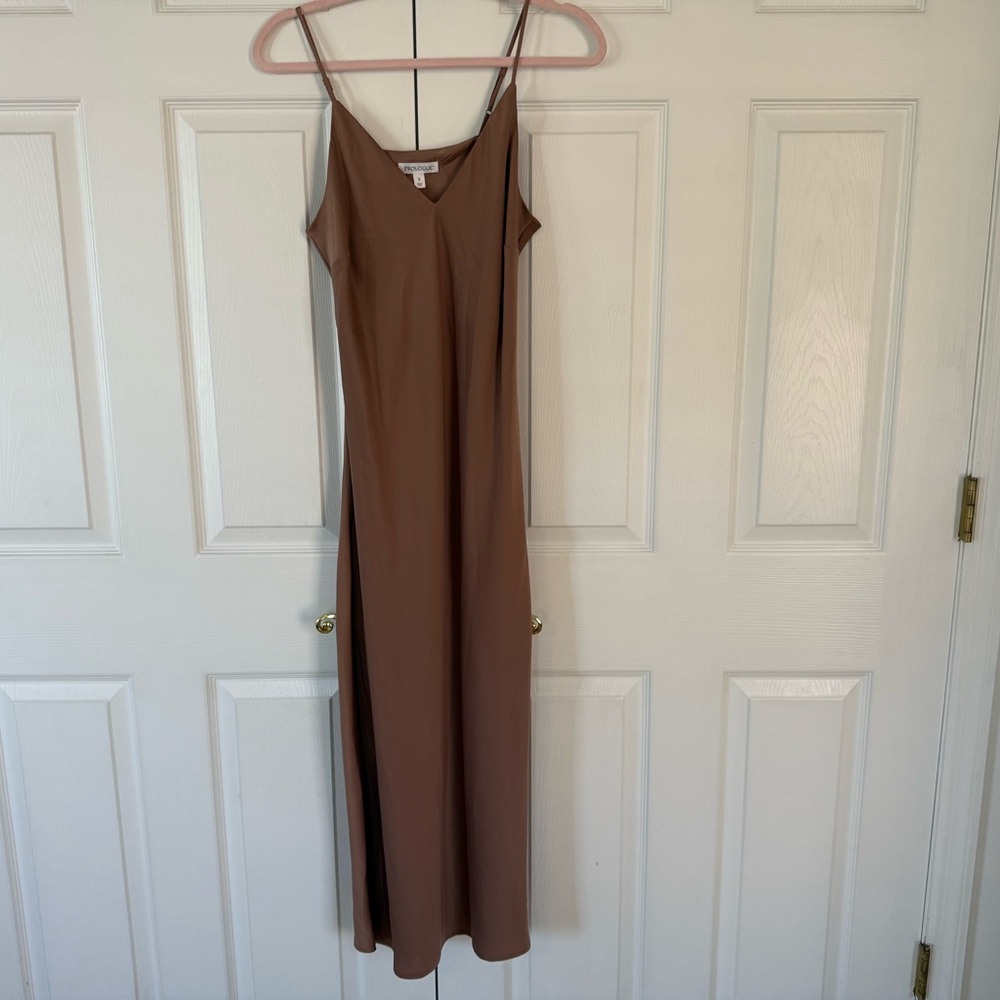 Prologue Brown Spaghetti Strap Slip Midi Dress